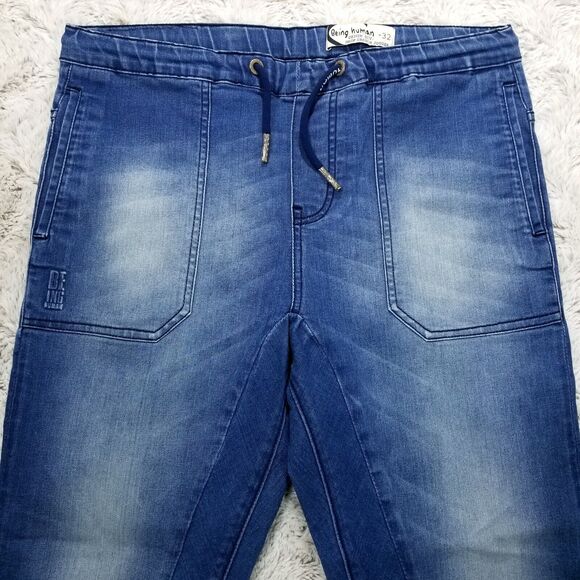 Being Human Jeans Mens Size 32x30 Blue Jogger Drop Crotch Slim Drawstring Denim - Picture 3 of 13
